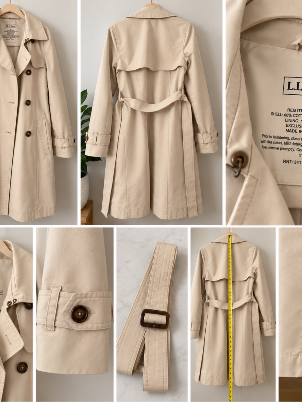 L.L. Bean Beige Women's Trench Coat with Belt